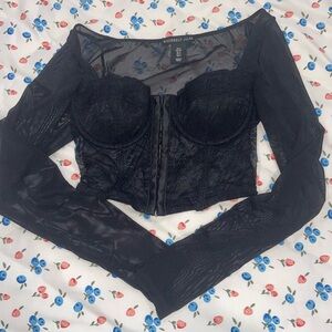 Mesh corset long sleeve top